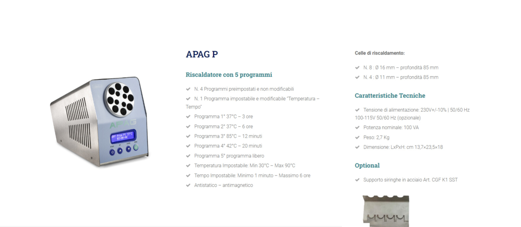 APAG P, riscaldatore programmabile Devamed e scheda tecnica