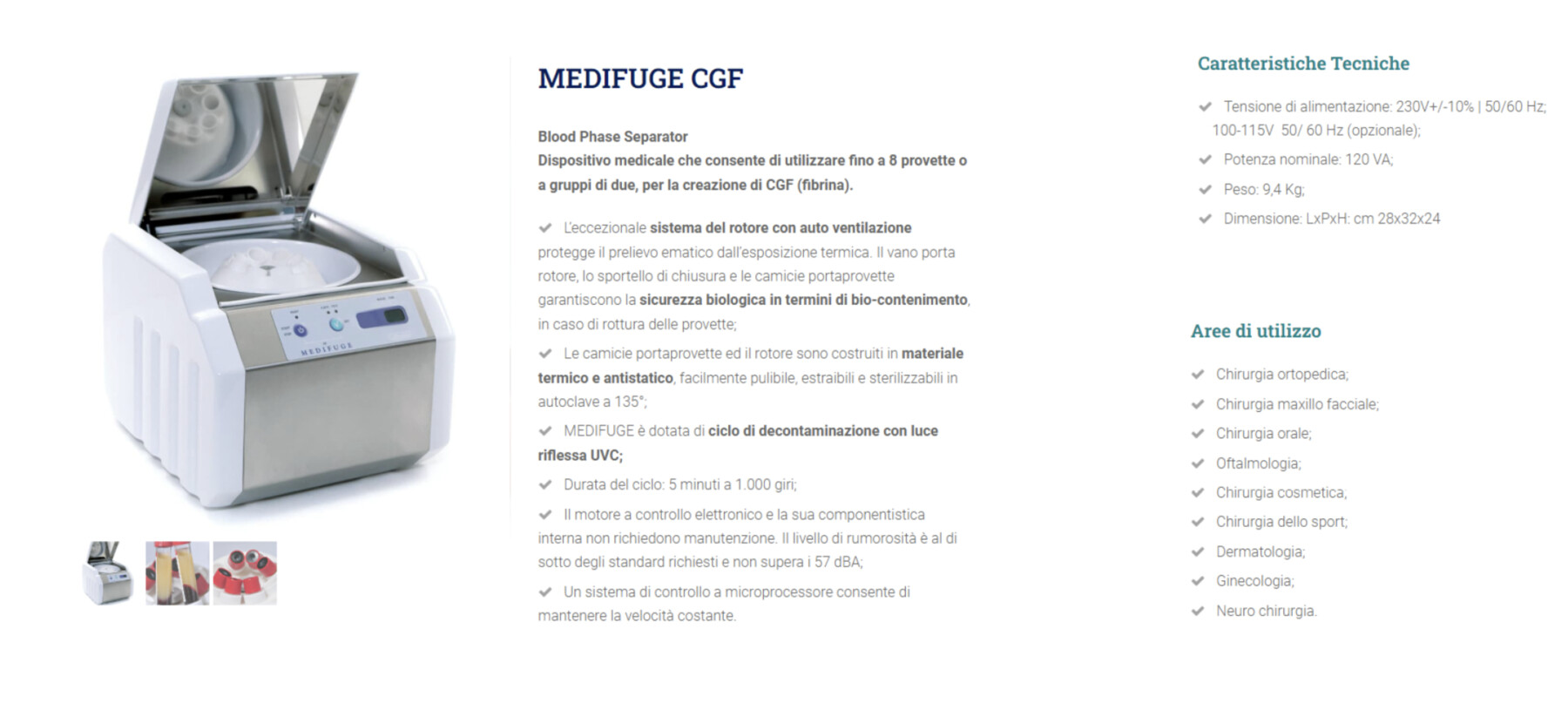 Medifuge CGF, separatore ematico e scheda tecnica